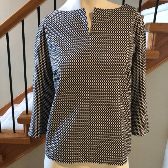 MaxMara Chinese Market Lined Check Top w Boatneck Black White Gray Sz 8 NWOT - Picture 2 of 4